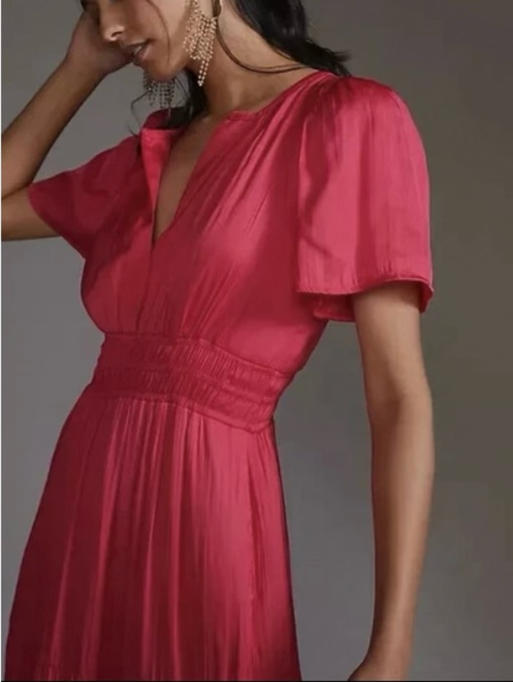 Anthropologie Bright Fuchsia V-Neck Maxi Dress
